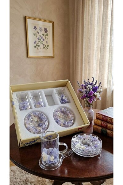 Generic Brand Purple Flower Design Glass Cup and Saucer Set - Elegant Serving...