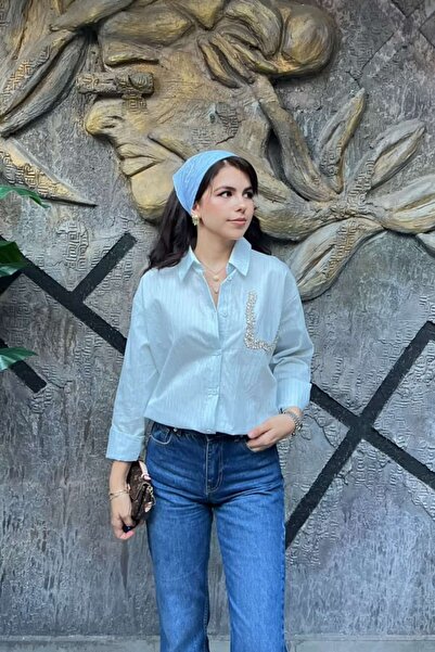 sunfyre Shirt Collar Long Sleeve Cuffed Embroidered Blue Regular Shirt Sun518