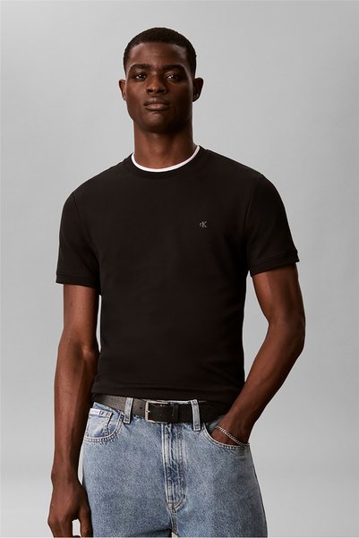 Calvin Klein تي شيرت Ss Slim Micro Waffle Crewnk للرجال برقبة دائرية باللون ا...