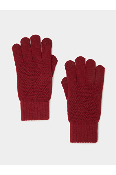 Styli Red Textured Knitted Gloves