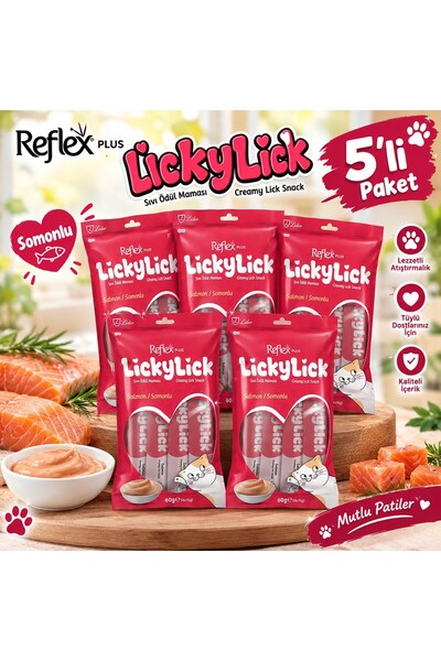 Reflex Plus LickyLick Somonlu Sıvı Ödül Maması 5li PAKET