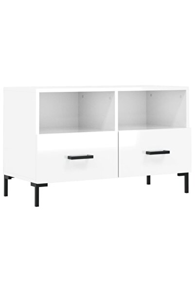 vidaxl Comodă TV, alb extralucios, 80x36x50 cm, lemn prelucrat