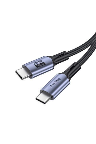 Veggieg 100W 5A USB 3.2 Gen2 20 Gbps 8K 60Hz Type-C Görüntü Şarj ve Data Kabl...