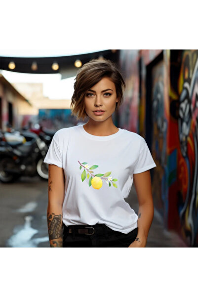 OKTANE Women's t-shirt Lemon model 2, summer, Fruits, 100% Cotton, white color S