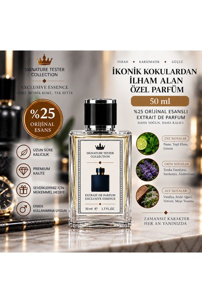 50 ml Erkek Parfüm %25 Orijinal Esans Extrait de Parfum Cam Şişe Ferah Aromatik Odunsu