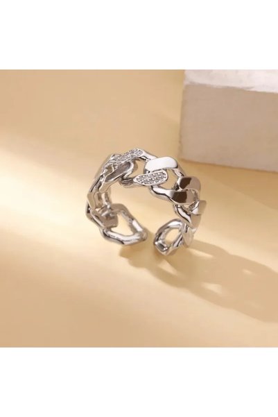 Peach Jewelry Δαχτυλίδι σε γεωμετρικό στυλ αλυσίδας, κατασκευασμένο από ανοξε...