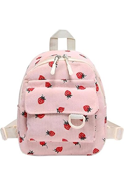 KASTWAVE Corduroy Backpack for Girls, Cute Strawberry Small School Bag for Ki...