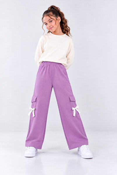 Joi Kids Kız Çocuk Fiyonk Detaylı Kargo Cepli Wide Leg Bol Paça Eşofman Altı
