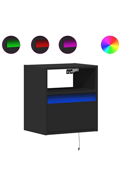 vidaxl Comode TV de perete cu lumini LED, 2 buc., negru, 41x31x45 cm