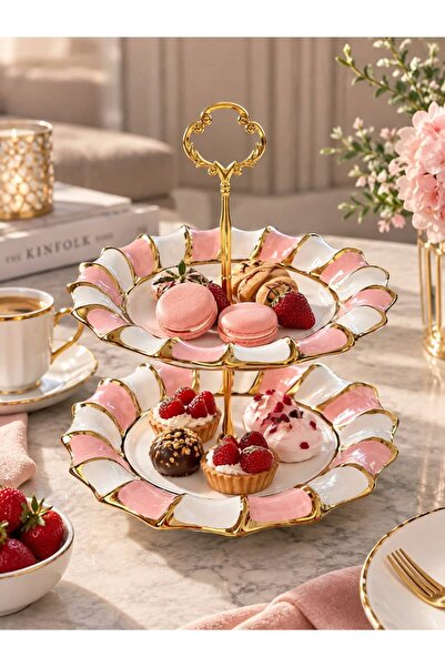 618 CONCEPT 2-Tier Porcelain Presentation Plate Pink (Plate Diameters 27 Cm/2...