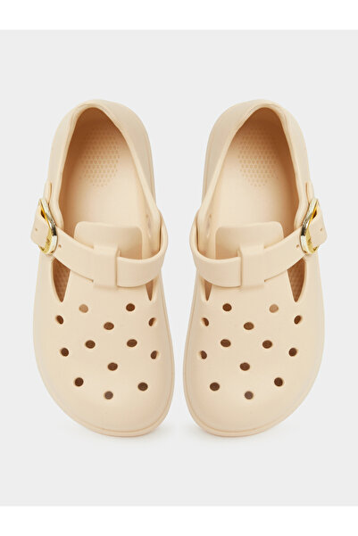 Styli White Buckle Comfort Pool Shoes