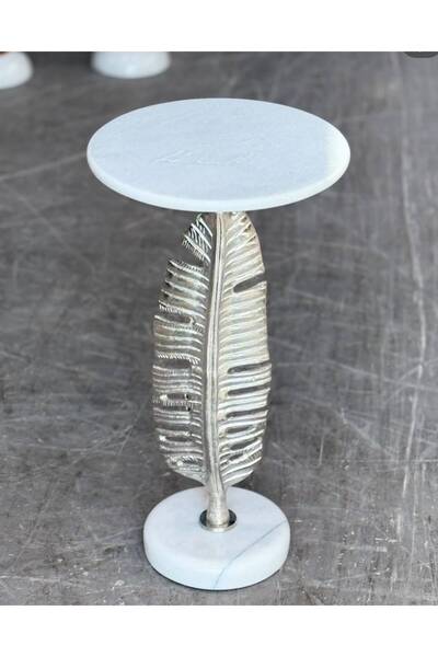 Generic Brand Feather Silver Side Table with White Round Top