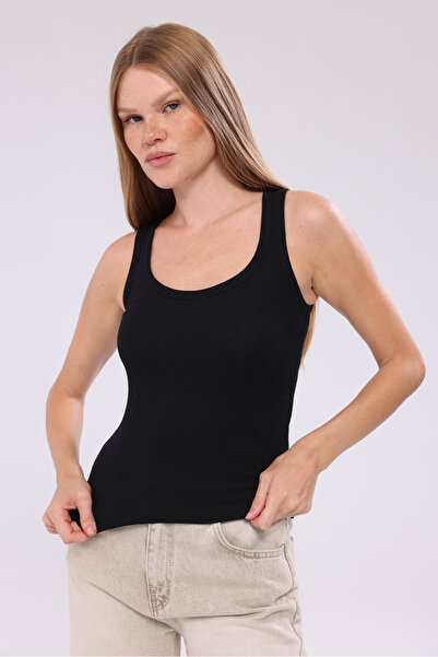 THE WESS Women's Terry Fabric U-Neck Strappy Basic T-Shirt