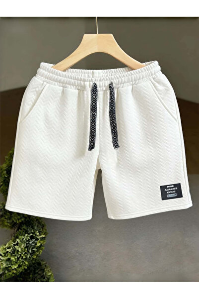 Take Two By Styli Men Textured Casual Shorts with Badge Detail