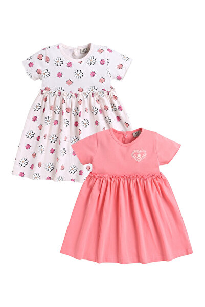 Victor and Jane By Styli Girls Cotton Floral and Solid Dresses 2-Pack