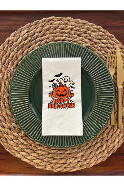 kidspartim Happy Halloween Bal kabaklı Renkli Baskılı Peçete Beyaz 16 Adet