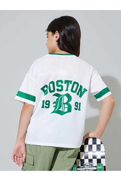 Styli Teen Girls Off White Graphic Print Oversized Sport T-Shirt