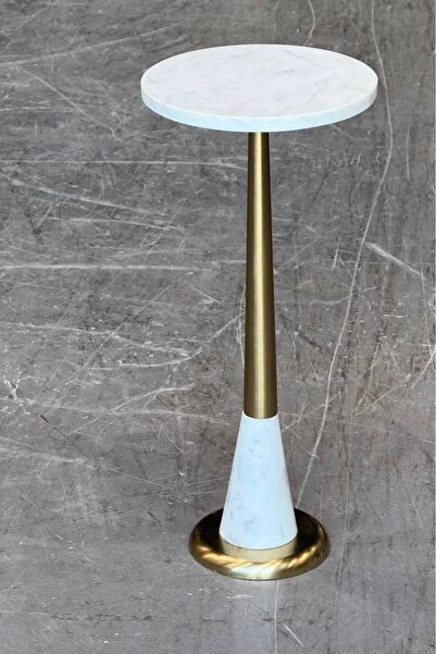 Generic Brand Round End Table White and Gold
