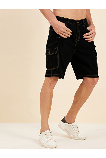 Mascln Sassafras By Styli Black Plain Denim Cargo Shorts