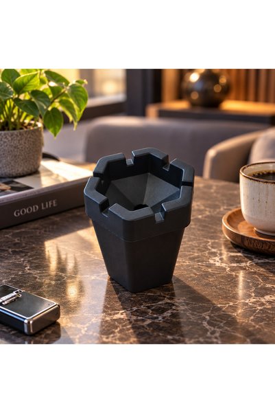KEA Siyah Plastik Küllük 10 cm – Masaüstü Kül Tablası, 6 Sigara Oyuğu, Cafe K...