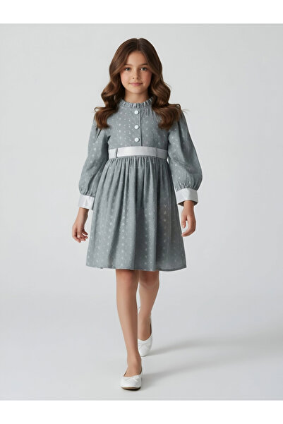 Bella Moda By Styli Girls Grey Floral Print Fit and Flare Knee-Length Dress