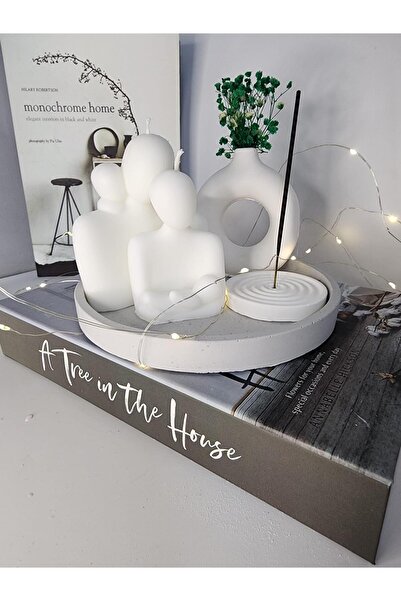 Pura Design Aile Mum Organizer Tabak Beton Mum ve Tütsülük Dekoratif Set