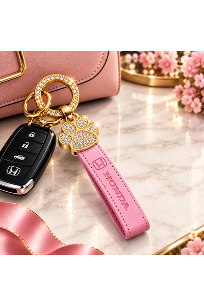 Honda سلسلة مفاتيح نسائية وردية بتصميم مخلب الحيوانات مرصعة بالراين، حلقة مفا...
