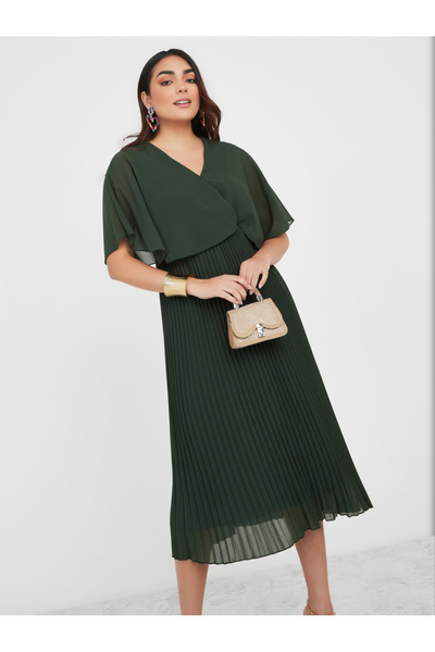 Styli Overlay Pleated A-Line Midi Dress