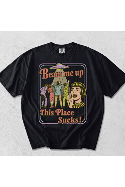 Beam Me Up Baskılı Oversize Unisex Komik Tişört