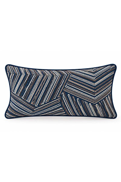 CASA NATURALE Texture Navy Blue Brown Embroidered Cushion Cover 30X50