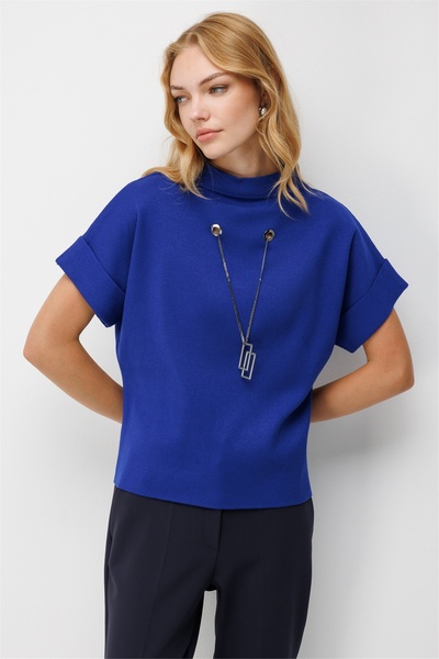 ON Women's Accessory Detailed Short Sleeve Knitwear Sweater 15340 Saks