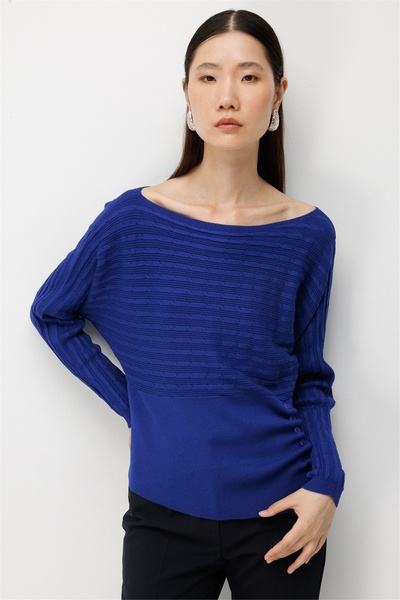 ON Women's Boat Neck Ornamented Buttoned Knitwear Sweater 15356 Saks
