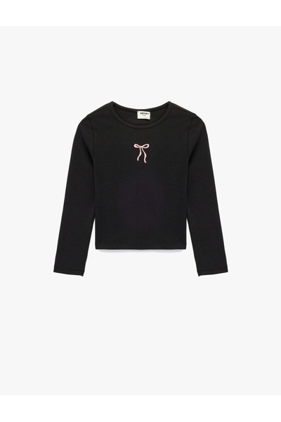 Koton Bowknot Embroidery Detailed Long Sleeve Crew Neck T-Shirt for Girls - B...