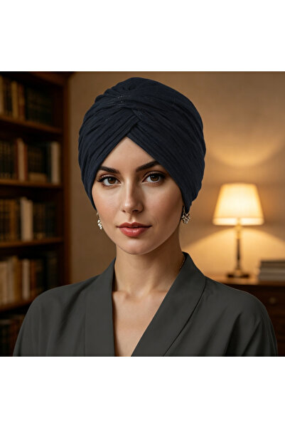 Take Two By Styli Black Pleated Head Wrap Turban