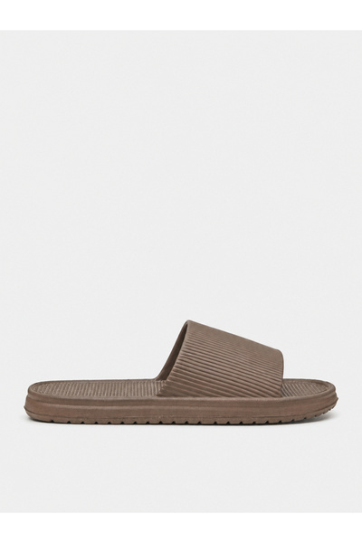 Styli Women Brown Ribbed Comfort Slides