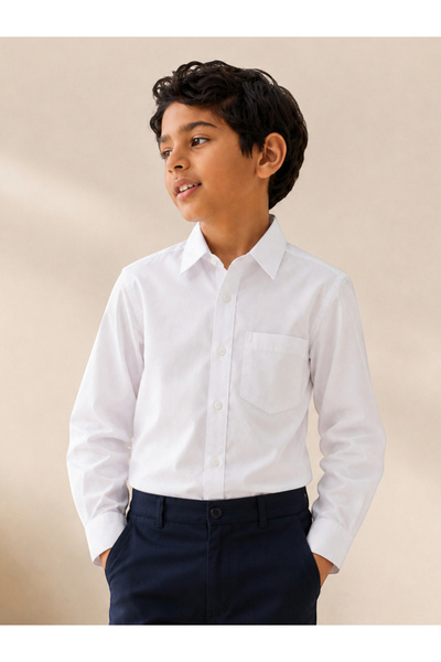 Victor and Jane By Styli Boys White Long Sleeve Cotton Blend School Shirt