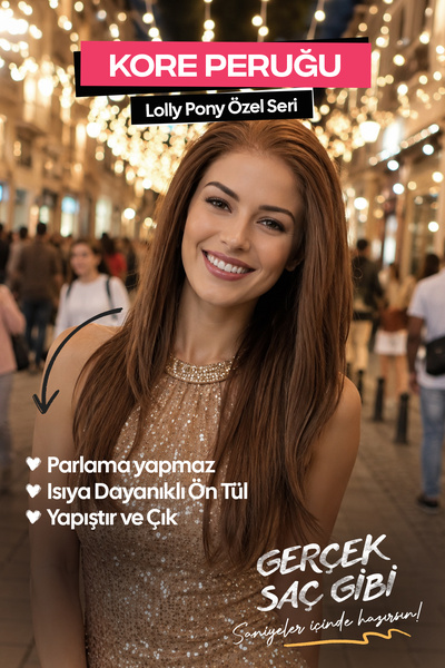 LOLLY PONY Düz Karamel Kahve Kore Fiber Sentetik Ön Tül Peruk