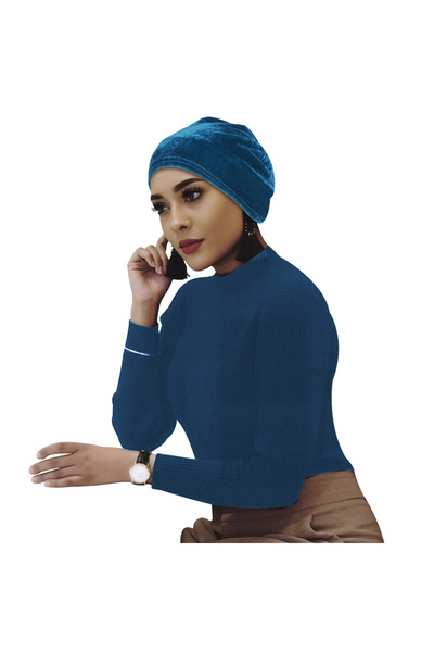 Take Two By Styli عمامة زرقاء بمظهر المخمل
