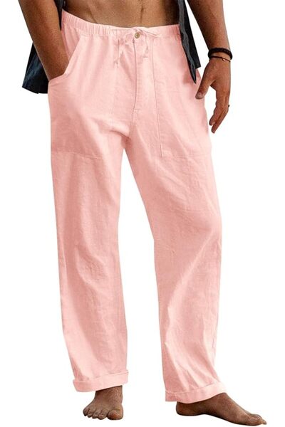 GENERAL Gafeng Mens Linen Pants Yoga Beach Loose Fit Casual Summer Elastic Wa...