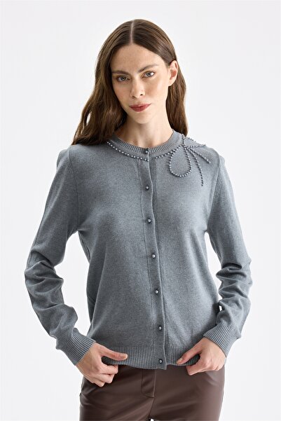 ON Women's Bead Embroidered Knitwear Cardigan 15908 Gray