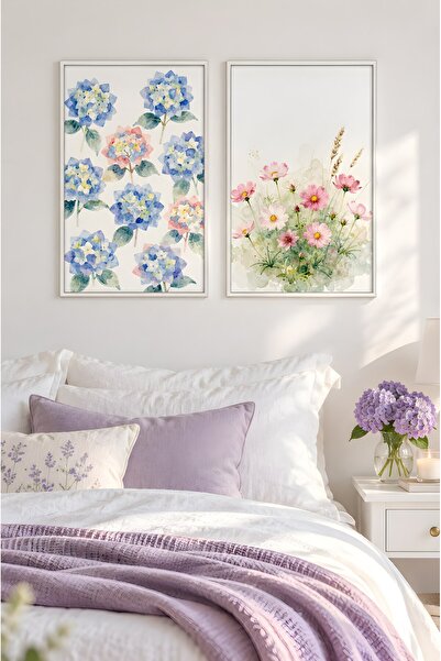 ZURİ DESİGN Pastel Çiçek Tablo Seti Çerçeve Görünümlü MDF Duvar Tablosu Sulu ...
