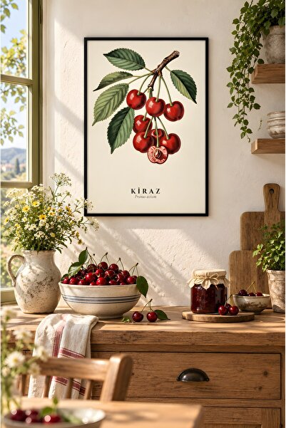 ZURİ DESİGN Mutfak Tablosu Çerçeve Görünümlü MDF Duvar Tablosu Retro Botanik ...