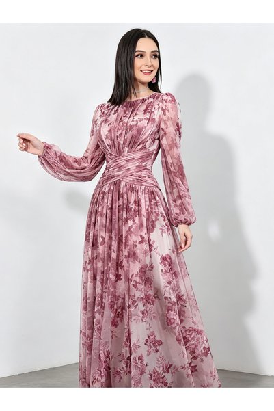 Take Two By Styli Dusty Pink Floral A-Line Maxi Dress