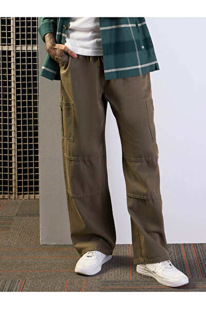 Mascln Sassafras By Styli Plain Khaki Baggy Cargo Trousers