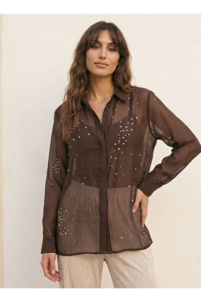 FAV CRINKLED RHINESTONE EMBELLISHED SHIRT