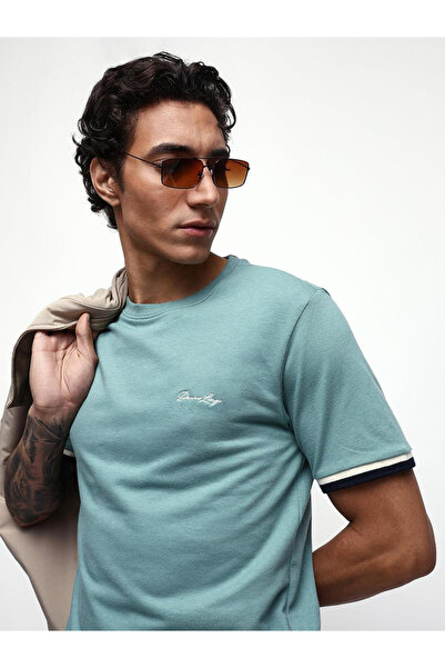 Dennis Lingo By Styli Men Mineral Blue 100% Cotton Relaxed T-Shirt