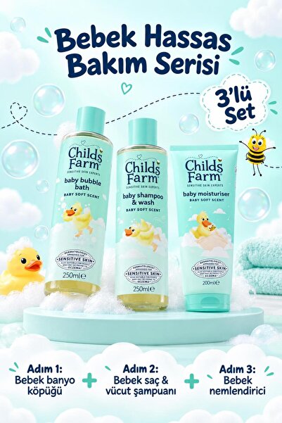 Childs Farm مجموعة استحمام وعناية للأطفال مكونة من 3 قطع مع خلاصة الصبار والخ...