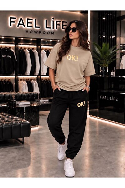 FAEL LİFE New Season Trend Unisex T-Shirt and Sweatpants Set with Arrow Print