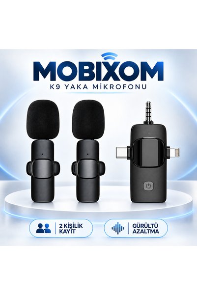 mobixom K9 3 Girişli Kablosuz Yaka Mikrofonu – 2 Kişilik, Gürültü Azaltma, Ty...