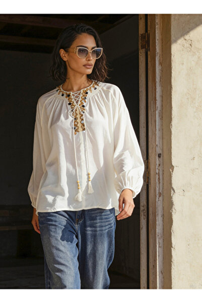 FAV Smart Relaxed Fit Viscose Top with Embellishment